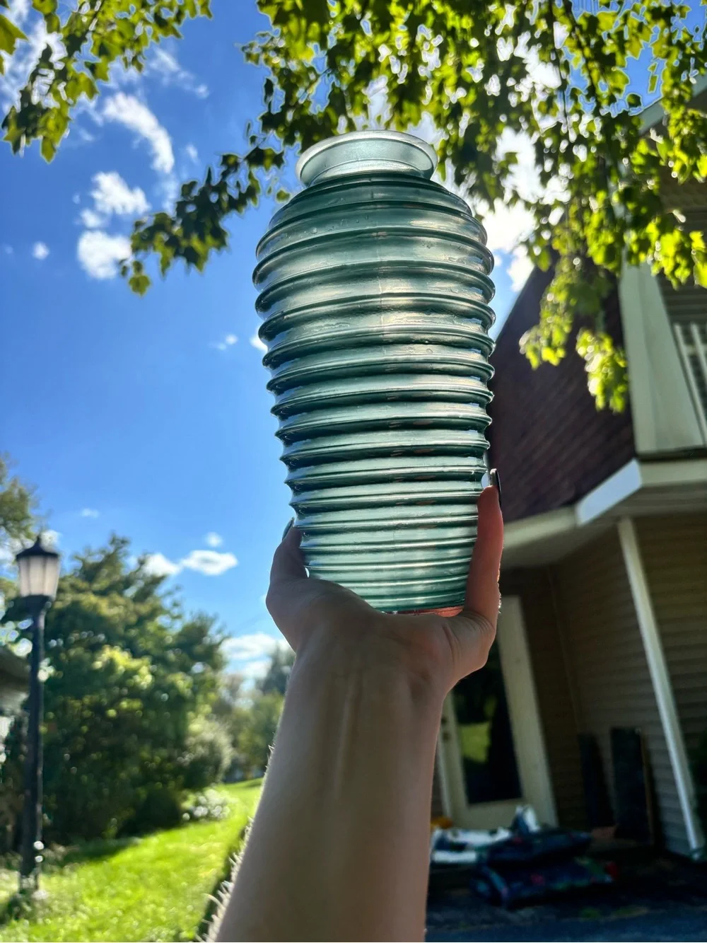 VINTAGE GREEN BEEHIVE ART-DECO INSPIRED VASE.